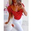 Women's T Shirts Fashion Women Summer Polka Dot T-Shirts Ladies Casual Short Sleeve Slim Pullover Tees Tops Low-cut V-Neck Bow