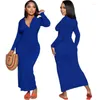 Casual Dresses Autumn Winter Solid Ruched Maxi Shirt Dress Women Sexy Turn Down Collar V Neck Long Sleeve Single Breasted Bodycon Robe