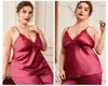 Vêtements de nuit pour femmes couleur rouge soie pantalon long pyjamas avec fronde sommeil hauts deux pièces ensemble grande taille femmes ample confortable pyjama