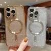 Luxe hoesjes Galvaniseren Magsafe Wireless Charge Telefoonhoesje Voor iPhone 15 14 13 12 11 Pro Max Plus 7 8 x xs xr Zachte Bumper Glitter Cover