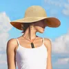 Chapeaux à large bord été couleur unie disquette chapeau de soleil femmes grand large bord chapeau de plage voyage pliable chapeau de paille crème solaire protection UV Panama Sun Cap R230214