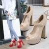 Sukienka elegancka elegancka europejska moda, grube wysokie obcasy z platformą 5 kolorów Peep Stop Pumps Rozmiar 35--46 OUYYYYOGO