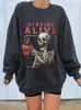 Felpe con cappuccio da donna Felpe Never Better Funny Skull Print Felpe con cappuccio da donna Pullover con spalle scoperte Felpa vintage Casual allentato Harajuku Fun Top 230214