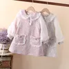 Girl's Dresses Cute Baby Girls Spring Autumn Puffle Sleeve Kids Princess Clothes Plaid Doll Collar Party Teens Wear for 6 8 10 12 Years 230214