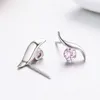 Stud Earrings Cute Small 925 Sterling Silver S Curve Pink CZ For Women Girls Children Kids Jewelry Orecchini Aros Aretes Gift