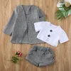 Kledingsets Pudcoco Us Bouillon 1-6 jaar schattig geboren babymeisjes kleren afdrukken geruite jas kort shirt boven broek formeel bovenkleding