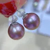 Orecchini a bottone Semplice grande perla d'acqua dolce per le donne Gioielli rotondi viola Matrimonio classico Regali eleganti