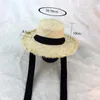 Breda bror hattar sommarkvinnor strand raffia svart vit band hatt båge raffia hatt temperament platt mössa halm hattar kvinnors havet hatt r230214
