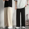 Herenbroek zomer ijs zijden zijden mode kaki zwarte casual mannen streetwear Korean los rechte wide been heren broek