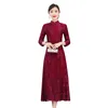 Robes décontractées mère mariage pour femmes Cheongsam automne élégant Noble jeune femme vêtements Vintage broderie robe QC272