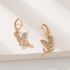 Dangle Earrings Creative European And American For Women Fashion Gold Color Butterfly White Zircon Flower Branch Sen Series Net Earring