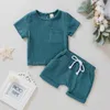 Clothing Sets Summer Unisex Baby Cotton Linen Pcs Suit Short Sleeve Round Neck Tshirt with Elasctic Shorts Casual Girls Boys Home Wear