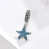 Blue CZ Full Pave Setting Cute Starfish Dangle Charm Pendant Fit Armband 100% äkta 925 Sterling Silver298J7480737