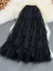 Jupes TIGENA Tutu Tulle jupes longues femmes automne coréen solide une ligne taille haute maille à plusieurs niveaux Maxi jupe femme Faldas esthétique 230214