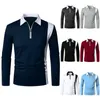 Men's T Shirts Color Matching Fashion With Men's Lapel Long Sleeve Shirt Two-color Splicing Top Streetwear Blouse