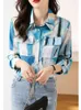 Kvinnors blusar kvinnor vårskjorta temperament Självodling Fritid Artist tryckt Silk Loose Fashion Polo D2812