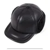 BERETS X7017本物のレザーハットメンズウィンターフリースウォームアダルトシープスキンバケツハット野球帽の雷耳の保護