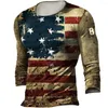 Camisetas masculinas de bandeira 3d American Print Graphical Men Clothing Sweater de rua diariamente 2023 camisa masculina de algodão vintage ligeiramente elástica longa