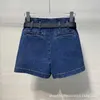 Kvinnors shorts designer lång blixtlås broderi blå smala denim kvinnor b3i3