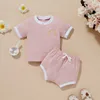 Conjuntos de roupas crianças casuais roupas de duas peças conjunto verão bordado padrão tshirthigh cintura shorts pouco bebê meninas meninos terno