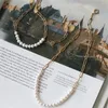 Strang Perlenstränge Mode Perlen Quadrat Anhänger Halskette für Frauen Gold Metall Design Schmuck Geschenk Nähte Kette Armband Halsband Set