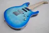 Factory Blue Incomum Shape Faned Guitar Guitar com chama Maple Fingerboard de bordo de hardware cromo de bordo pode ser personalizado