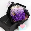 장식용 꽃 손으로 만든 인공 18 머리 장미 꽃다발 선물 상자 홈 장식 창조 발렌타인 생일 파티 졸업 선물