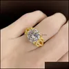 With Side Stones Big Round Crystal Stone Rings For Women Wedding Bridal Sier Ring Luxury Engagement Party Anniversary Gift Large Dro Dhgua