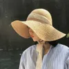 Szerokie brzegowe czapki 2019 Summer Sun Hat Hat Hat Koronna wstążka oddychająca czapka czapka wizjejna krawędź filmu przeciwsłoneczna składana turystyka na plaży Hape Holiday Gorra Mjer R230214