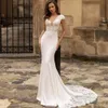 Party Dresses Gorgeous V Neck Mermaid Wedding Appliques Cap Sleeves Backless Sexy Bridal Gowns Robe De Lace Court Train 230214