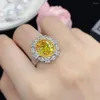Anillos de racimo de alta calidad original anillo de damas circón brillante amarillo diamante carbono joyería de lujo fiesta de regalo de boda