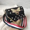 Brand design handbag lovely Rhinestone chain bag elegant woman bee pearl decorative leather shoulder bag women bag small fresh pearl spring