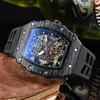 high quality Mens Watch Stopwatch Skeleton Dial Designer Rubber Silicone Business Quartz Watches Calendar for Men Black Male Clock234F