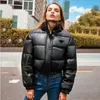 P-RA Original Fashion Design Womens Pu Leather Jackets Lyxiga damer Svart Punk Puffer Jacket Kort bomullsutkläder