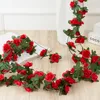 Dekorativa blommor Fabrik Direktförsäljning 2,5 m Artificial Rose Rattan String Decor Silk Fake Garland för bröllop Hem El Garden Decoration