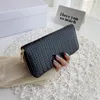 Wallets 2023 Pu Leather Woven Wallet Coin Purse Women's Mid Length Zipper Clutch Bag Purses And Handbags Luxury Designer