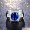 Cluster Rings Creative Exquisite Luxury Round Zircon Sapphire Ring Party Birthday Jewelry Gift Blue Drop Delivery DH0GD