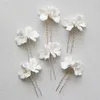 Wedding Hair Jewelry Handmade Freshwater Pearls Ceram Flower Bridal Pin Set Sticker Accessorie 230214