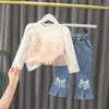 Roupas definem o terno de duas peças de garotas Autumn Moda Exterior Desgaste menina bebê garoto floral Cartoon fofinho camisa de manga longa jeans de mangas compridas