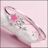 Bangle Fashion Sier Armband Woman Cuff Flower Lucky Retro Bridesmaid Jewelry Charm Bangles Drop Leverans Armband DHBSL