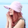 Breda brimhattar Solid Summer Fashion Visirs Outdoor Bowknot Ladies Practical Foldbar Cap Korean Style Travel Sun Hat Beach vandring R230214