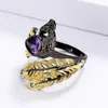 Anillos de racimo CIZEVA Exquisito Retro Phoenix Peacock para mujeres Anillo de boda de amatista de lujo Tendencia de tungsteno Joyería animal