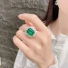 Cluster Ringe Hohe Qualität Original Damen Ring Baumwolle Wolle Simulation Smaragd Turmalin Carbon Diamant Luxus Bankett Schmuck