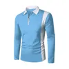 Men's T Shirts Color Matching Fashion With Men's Lapel Long Sleeve Shirt Two-color Splicing Top Streetwear Blouse