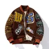 Giacche da uomo Ricamo Varsity Jacket Uomo Donna Lettera Inverno Giacca da baseball americana Hip Hop Cappotto di lana Spessore caldo Capispalla Parka Marrone 230214