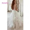 Party Dresses ALine VNeck Boho Wedding Dress Puffy Tulle Princess Bridal Plus Size Lace Appliques Backless Long Gowns 230214
