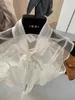 Kvinnors T-shirt Designerversion Autumn and Winter New Bow Collar Organza Top 3CE7