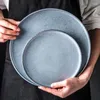 Talerze Retro Niebieska Nordic Ceramic na stek deserowy sałatkę okrągła talerz serwowy duży płaski naczynia domowy na lunch naczynia stołowe
