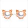 Charm Sier Eares Jewelry Cat Stud Earrings For Women Girls Small Pearl Earring Drop Delivery DH1JG