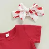 Clothing Sets Lovely Toddler Baby Girls Clothes Set Summer Knitted TShirts Heart Print Suspender Ruffles Shorts Headband Children Pcs Suit